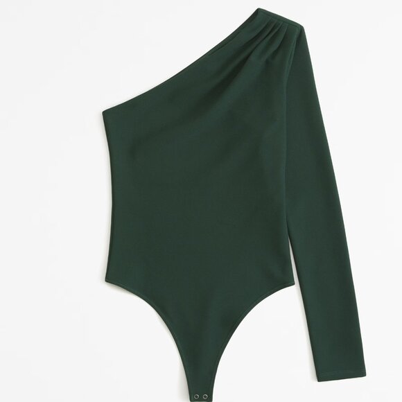 Abercrombie Long-Sleeve Crepe Asymmetrical One-Shoulder Bodysuit NWT - Picture 3 of 9